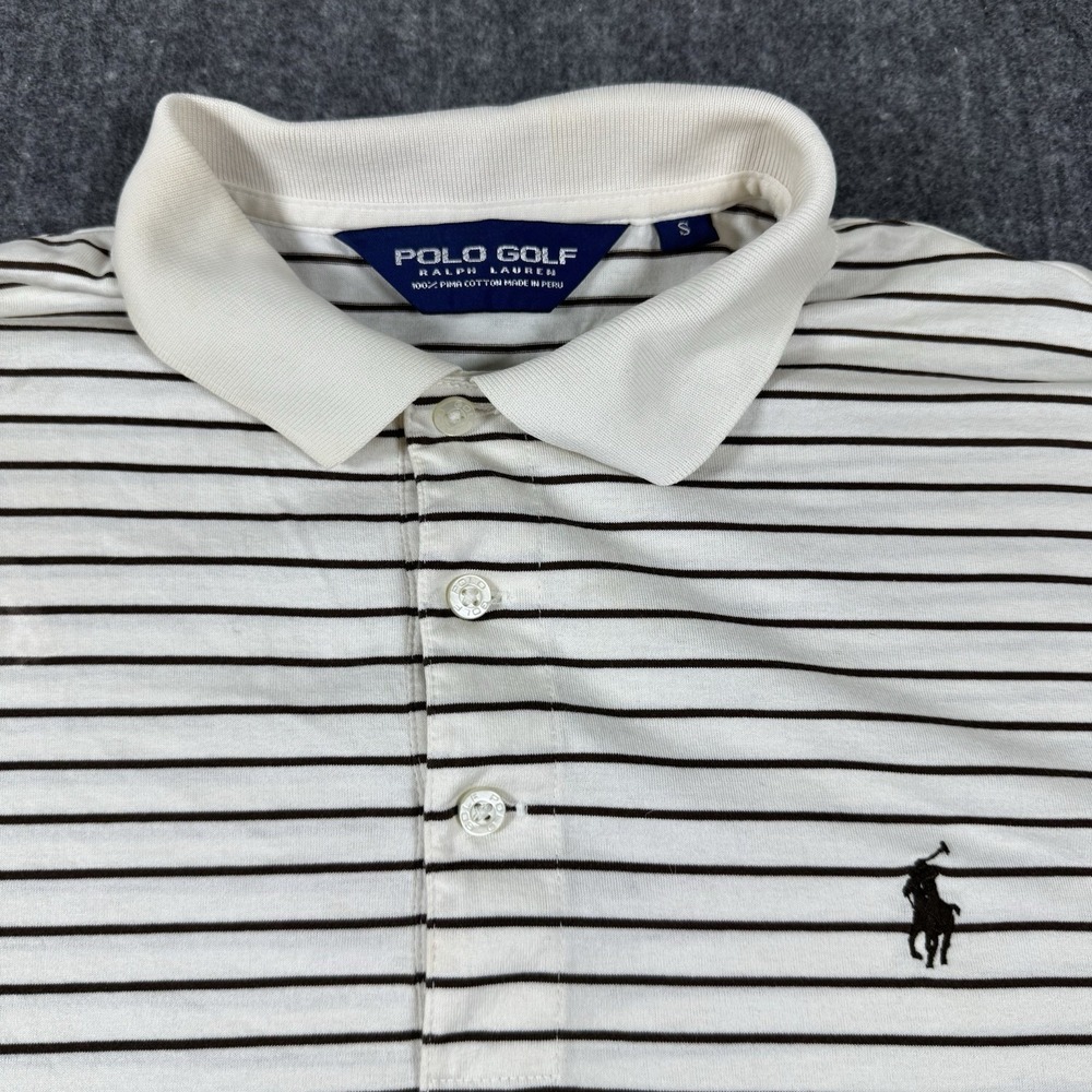 Polo Golf Ralph Lauren Men's S Pima Cotton Brown Striped Polo Shirt Pony Logo